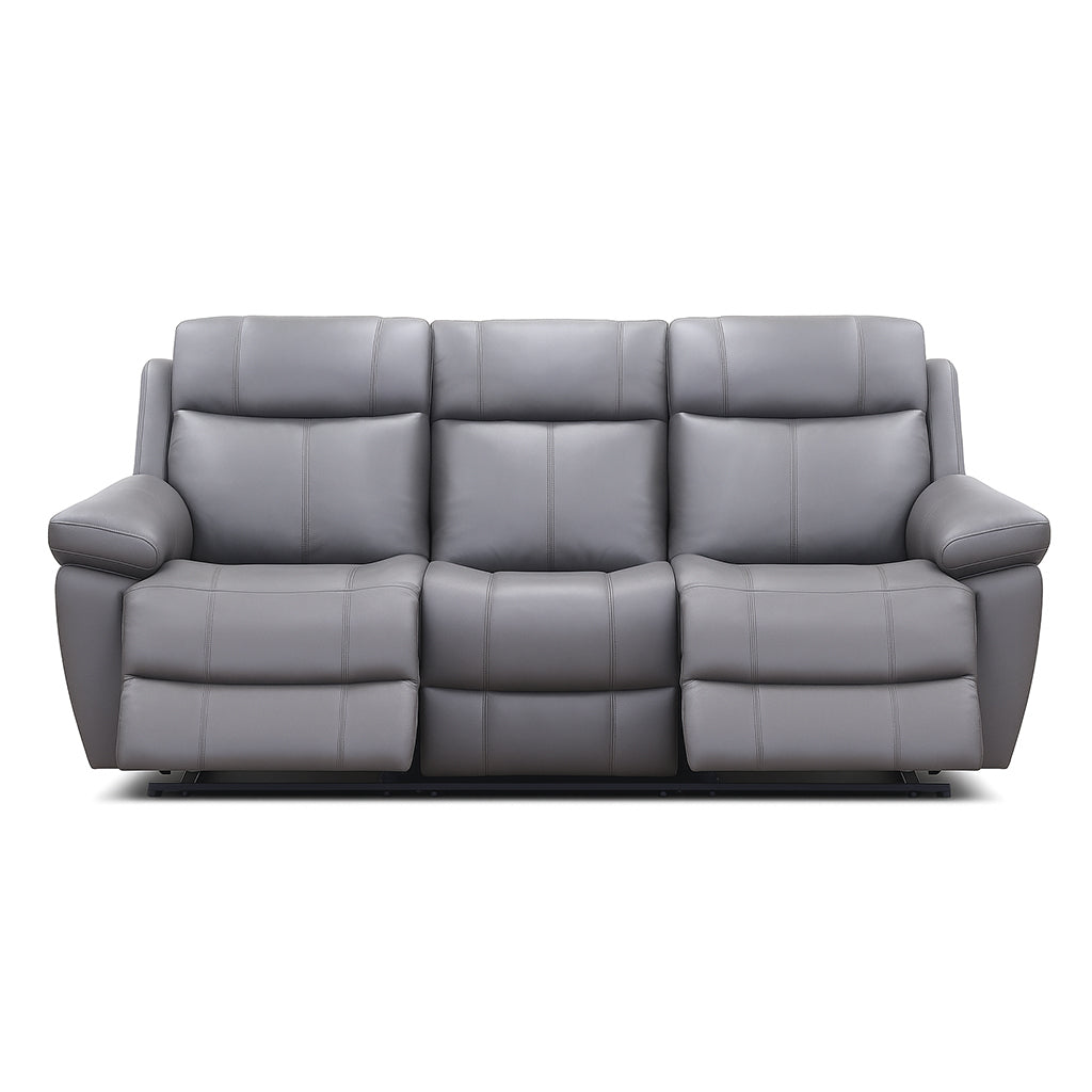 Seattle 3 Seater Leather Manual Recliner-Grey