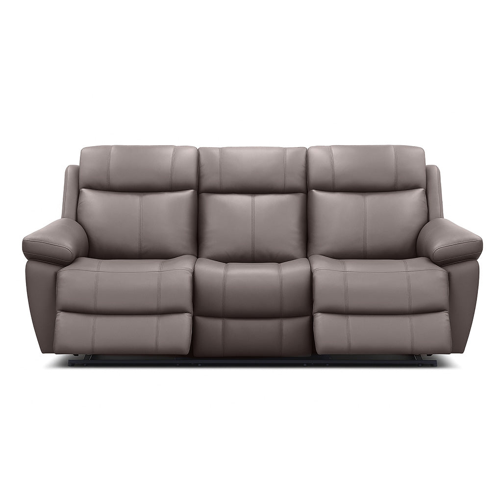 Seattle 3 Seater Leather Manual Recliner-Dark Brown