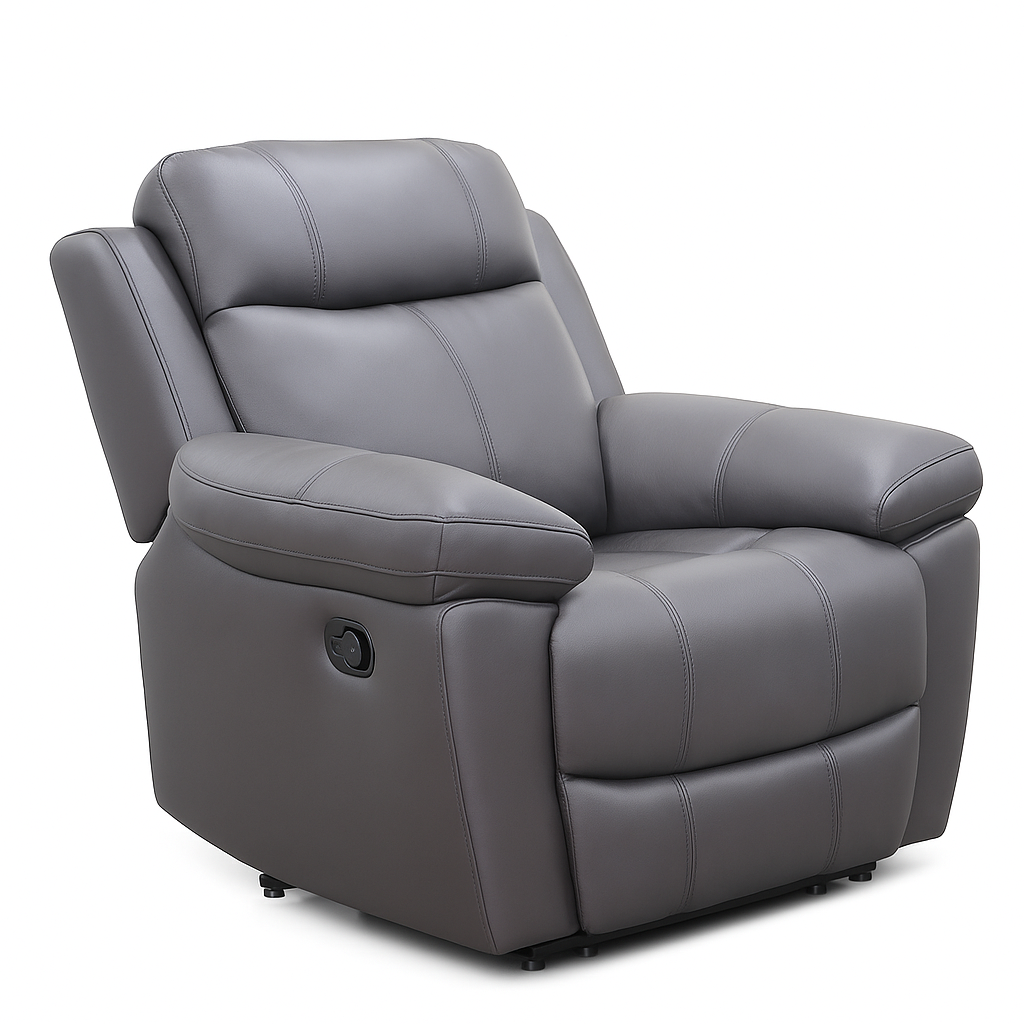 Seattle Leather Manual Recliner-Grey