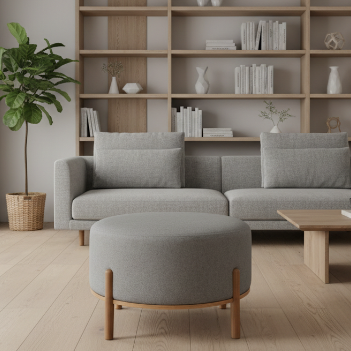 Stoltz Round Ottoman-Silver