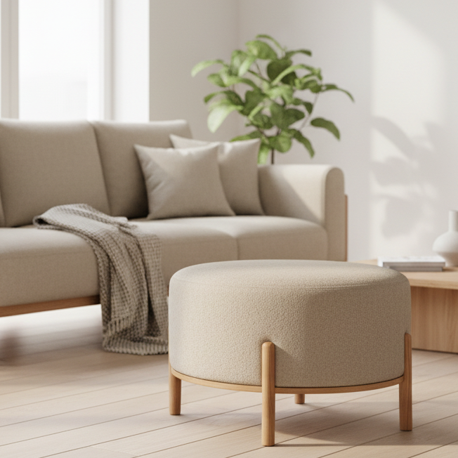 Stoltz Round Ottoman-Wheat