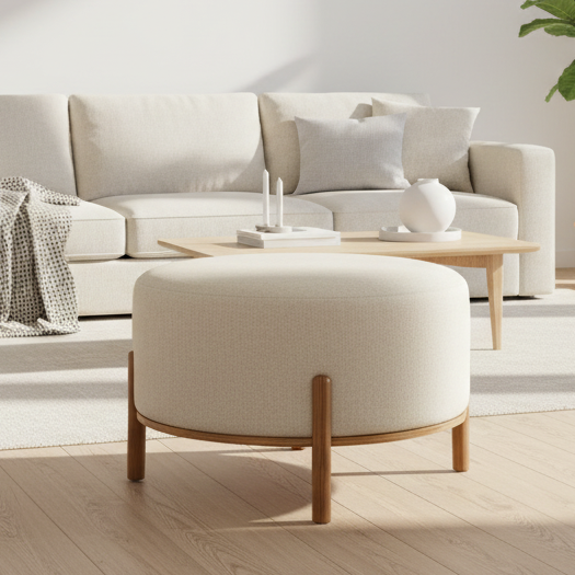 Stoltz Round Ottoman-Linen