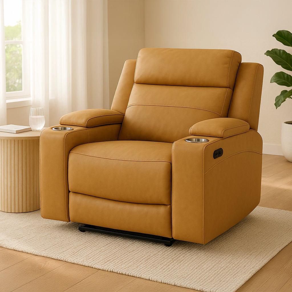 Taycan Fabric Power Recliner-Almond