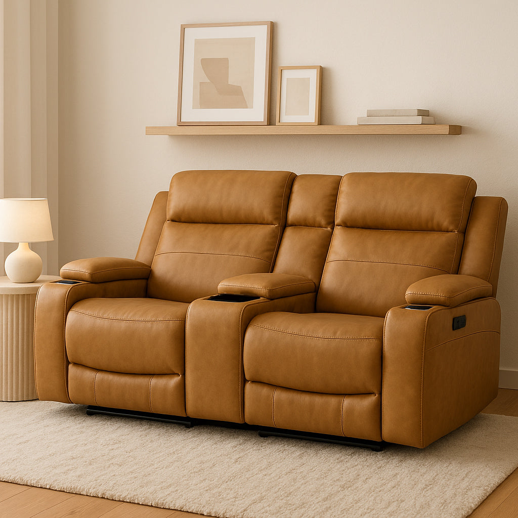 Taycan 2 Seater Fabric Power Recliner-Almond
