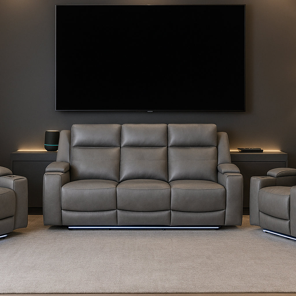 Taycan 3 Seater Fabric Power Recliner-Anchor