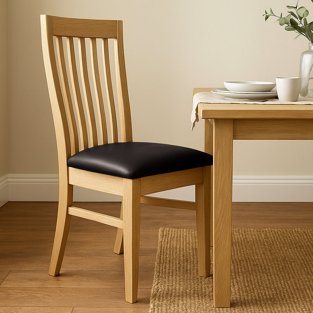 Tuscany Dining Chair-Clear Stain with Black Vinyl Seat