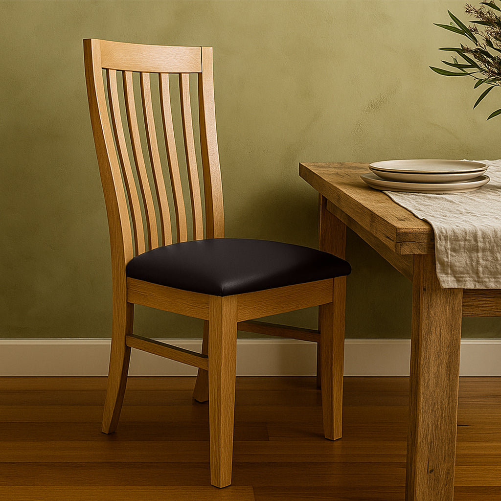 Tuscany Dining Chair-Wheat Stain with Black Vinyl Seat