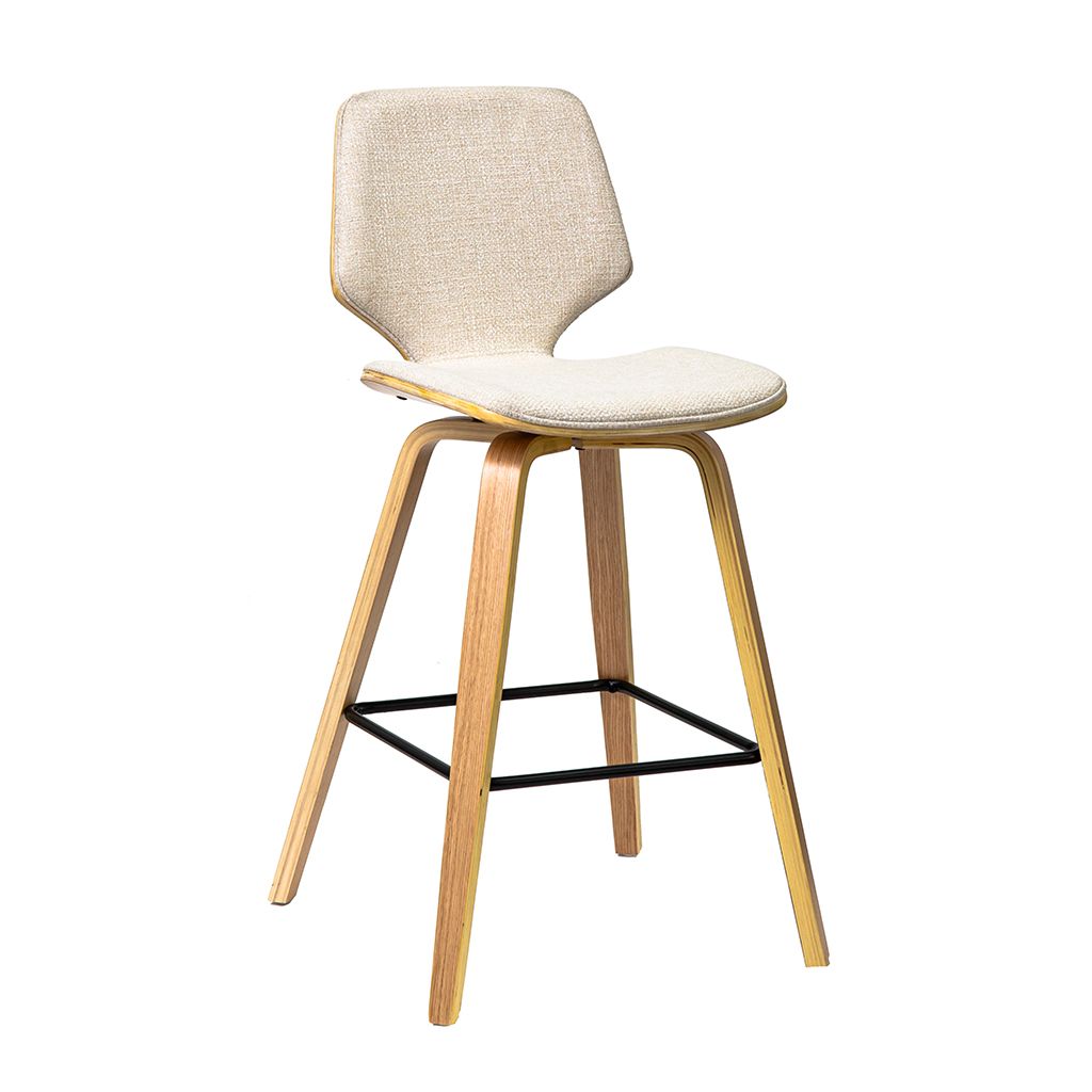 Ryde Bar Stool-Oak Colour Frame with Beige Fabric Seat