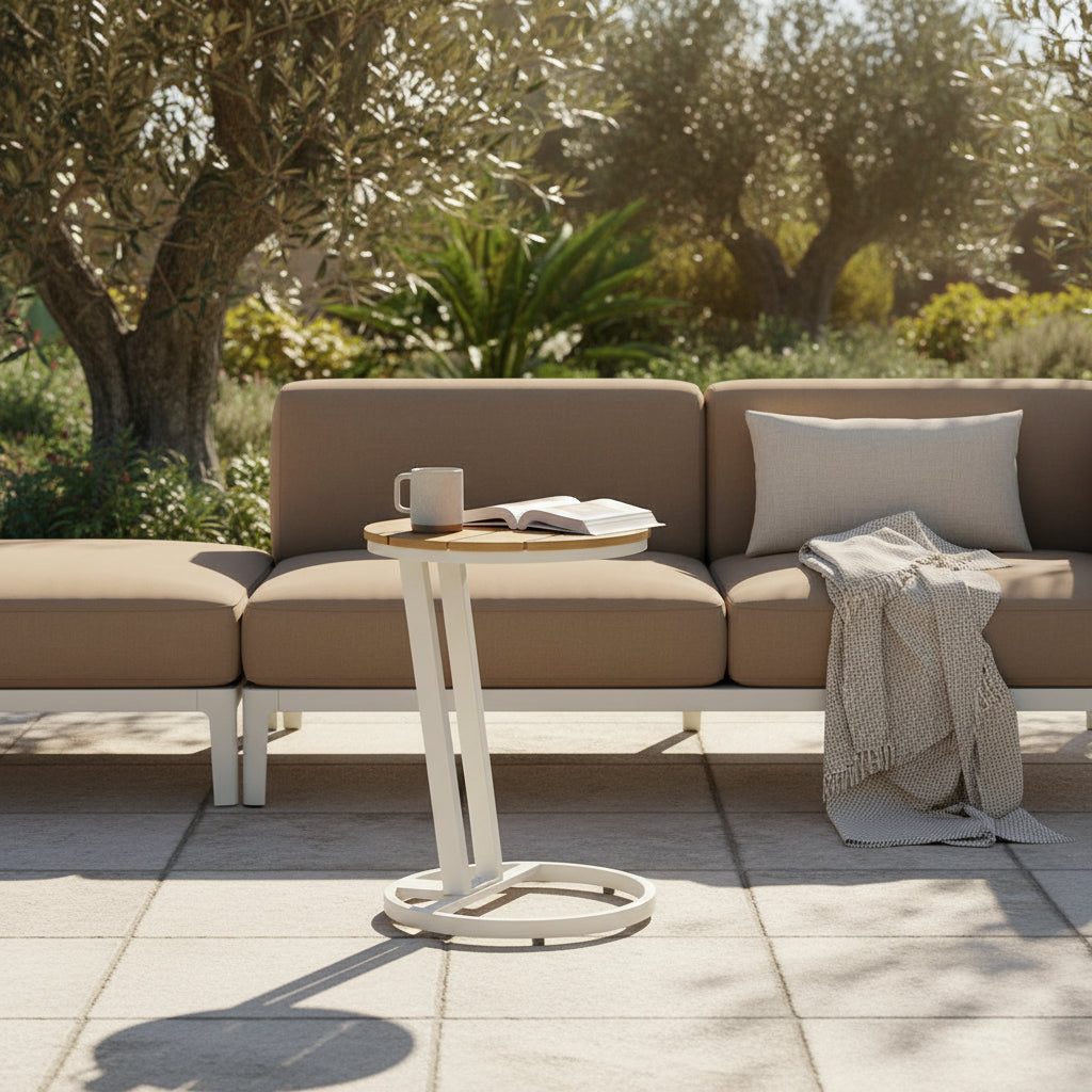 Havana Round Side Table-Pearl White