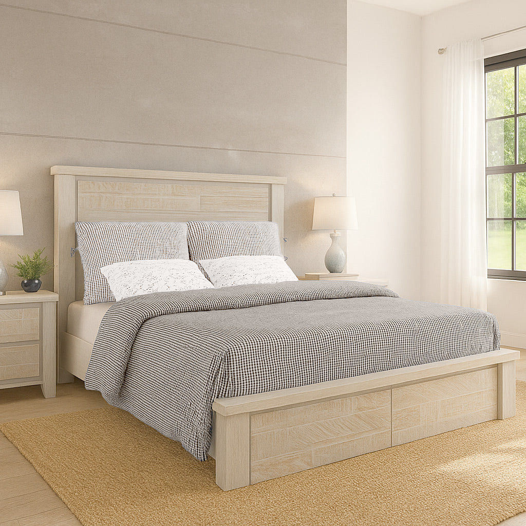 Valencia King Bed With Storage-Brushed White