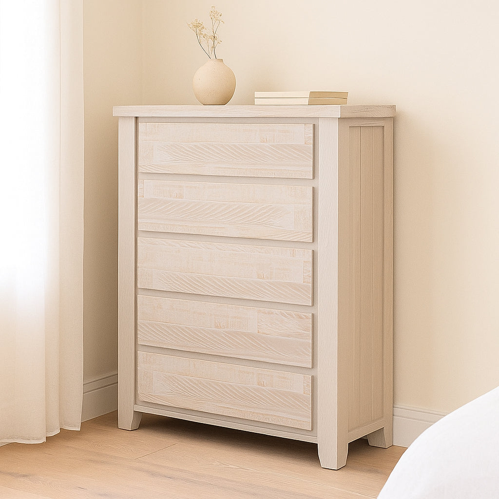 Valencia 5 Drawer Tallboy-Brushed White