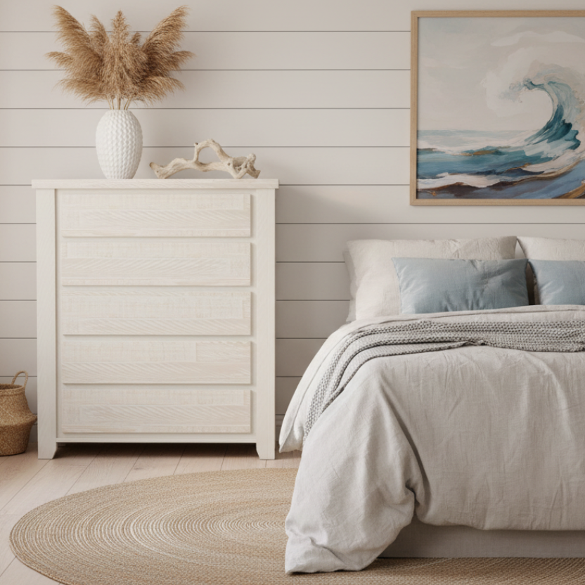 Valencia 5 Drawer Tallboy-Brushed White