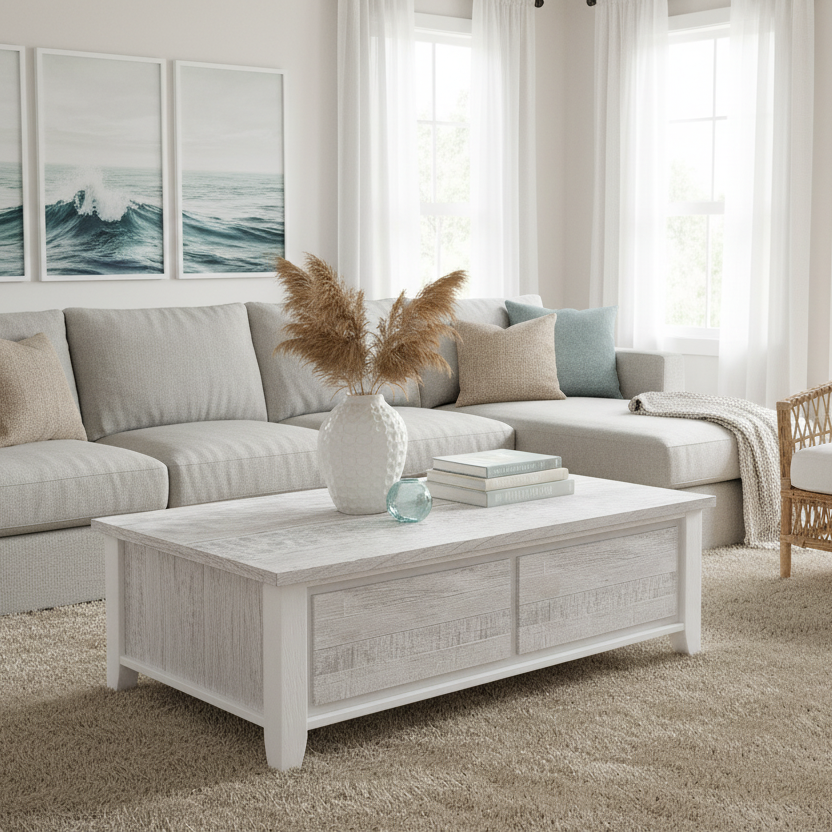 Valencia Coffee Table-Brushed White