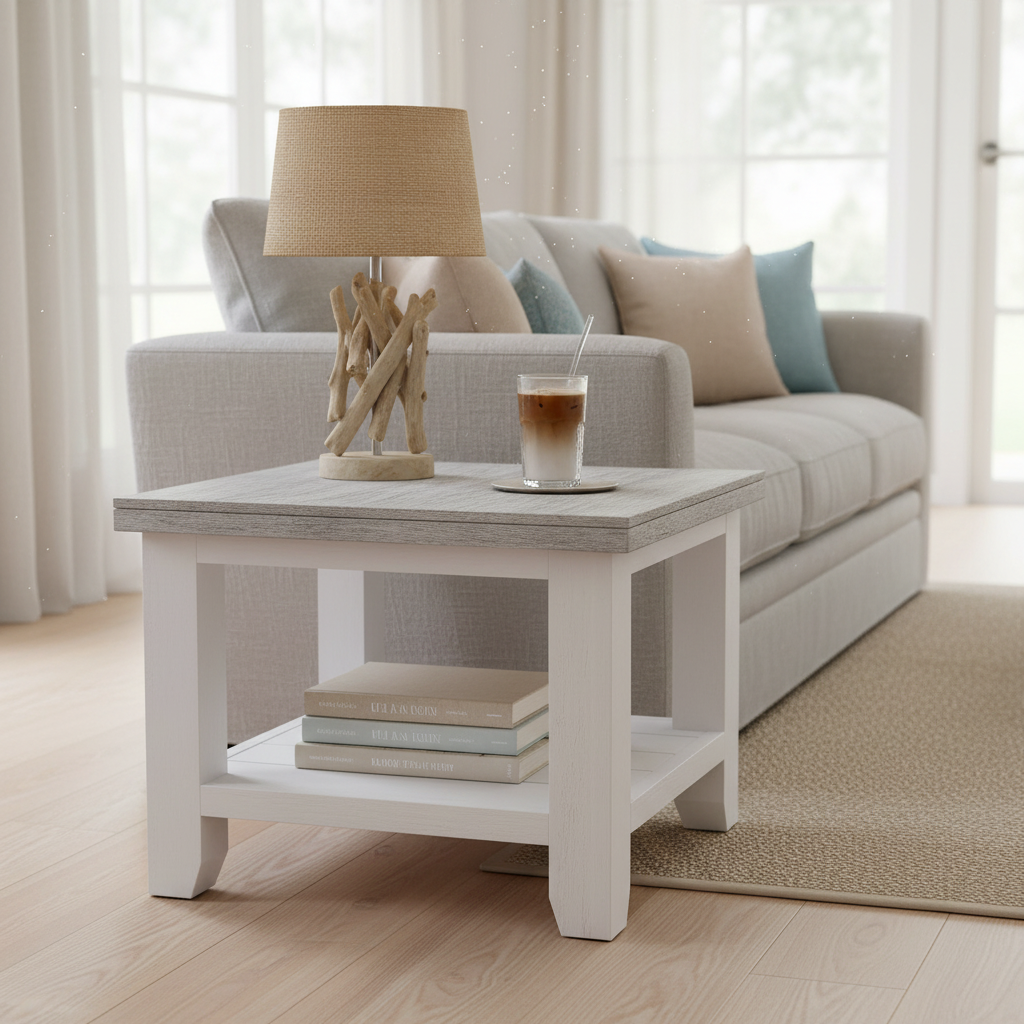 Valencia Lamp Table-Brushed White