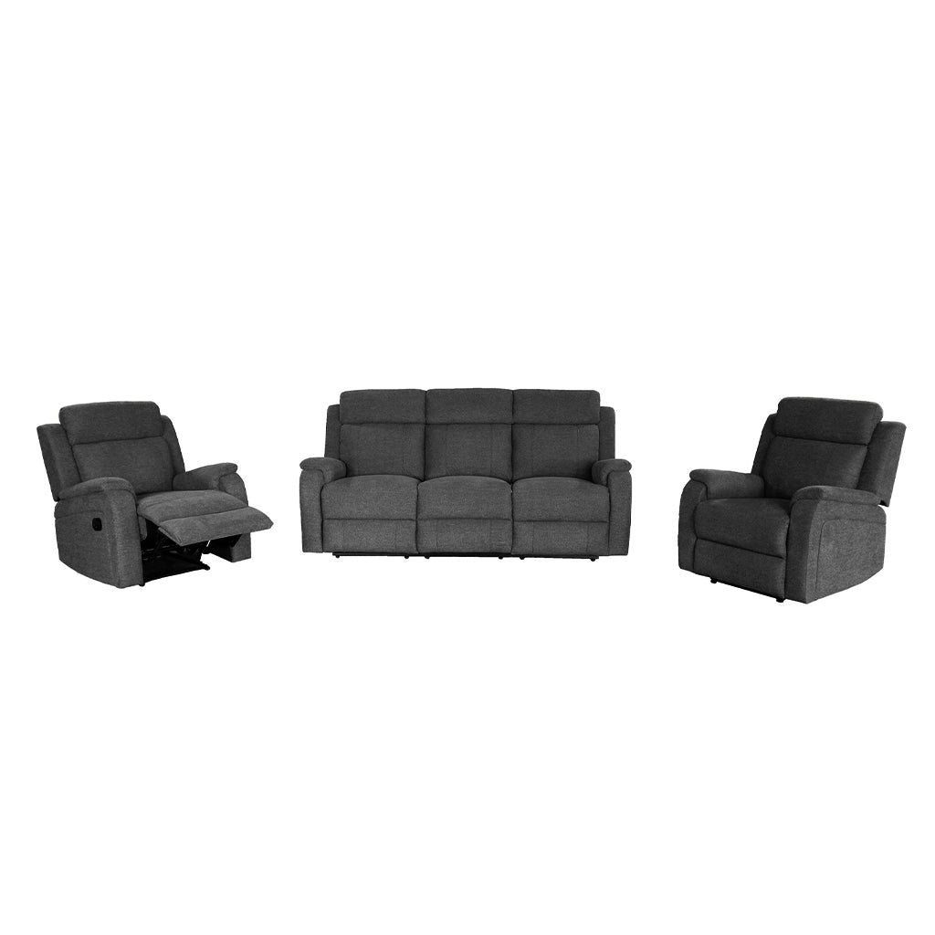 Virgo 3 Piece Manual Fabric Recliner Suite-Charcoal