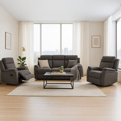 Virgo 3 Piece Manual Fabric Recliner Suite-Charcoal hover image