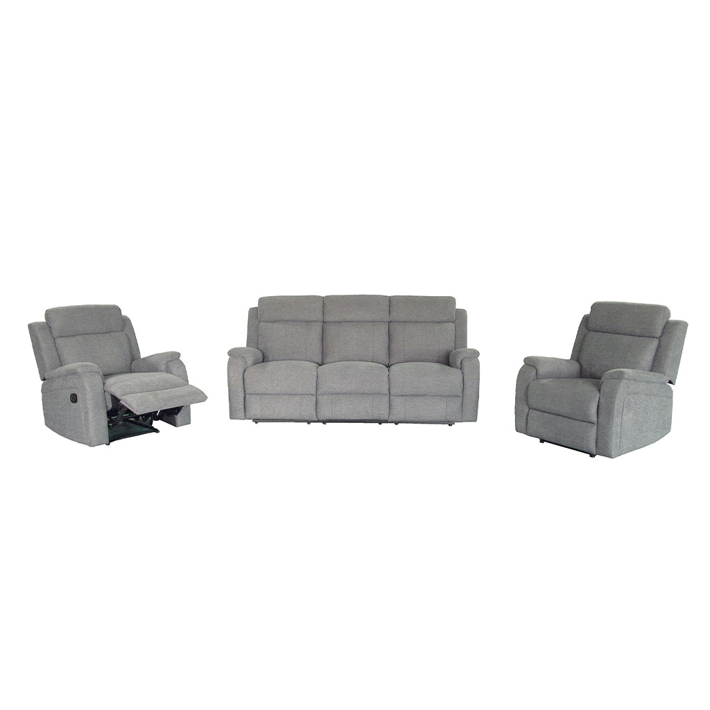Virgo 3 Piece Manual Fabric Recliner Suite-Silver