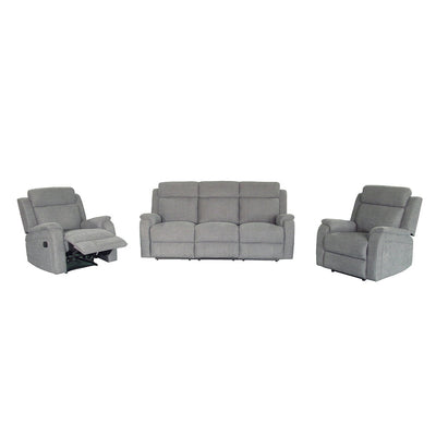 Virgo 3 Piece Manual Fabric Recliner Suite-Silver