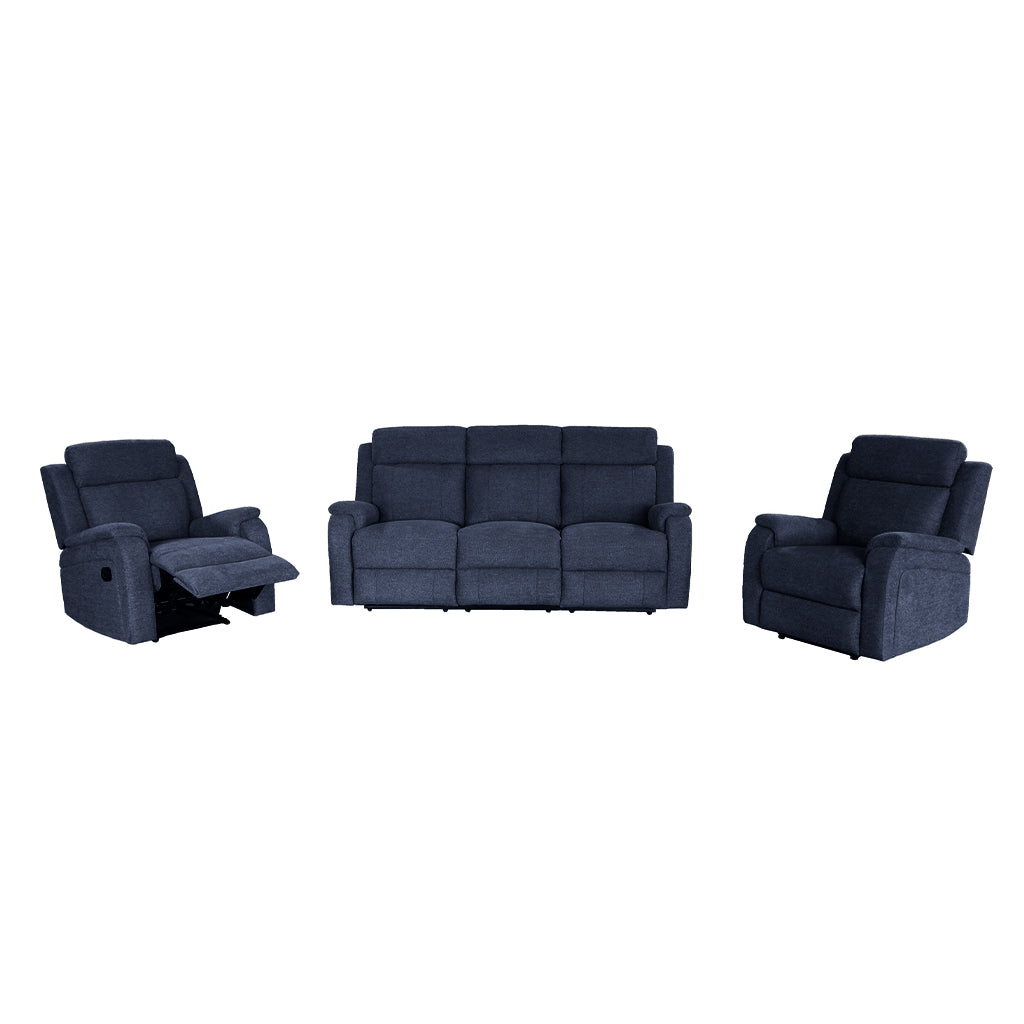 Virgo 3 Piece Manual Fabric Recliner Suite-Navy