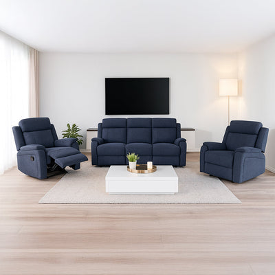 Virgo 3 Piece Manual Fabric Recliner Suite-Navy hover image