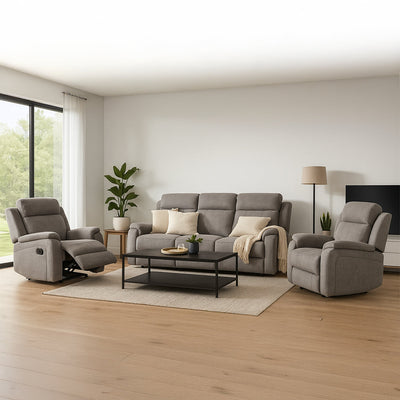 Virgo 3 Piece Manual Fabric Recliner Suite-Silver hover image