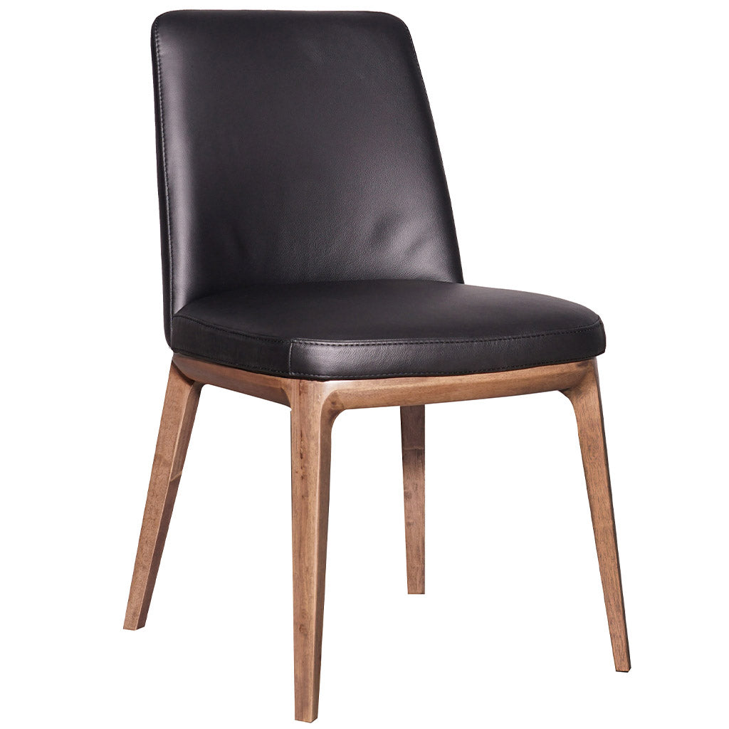 Juno Leather Dining Chair-Light Walnut with Black Leather