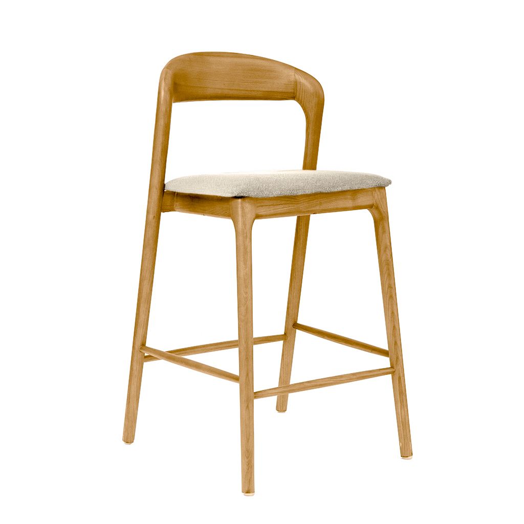 Shannen Bar Chair-Oak Frame with Beige Fabric Seat