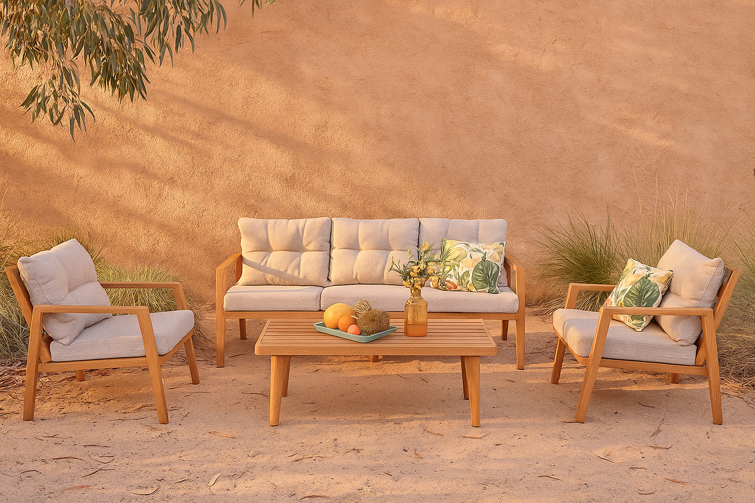 Yarra Glen 4PC Woodlook Light Beige Cushion