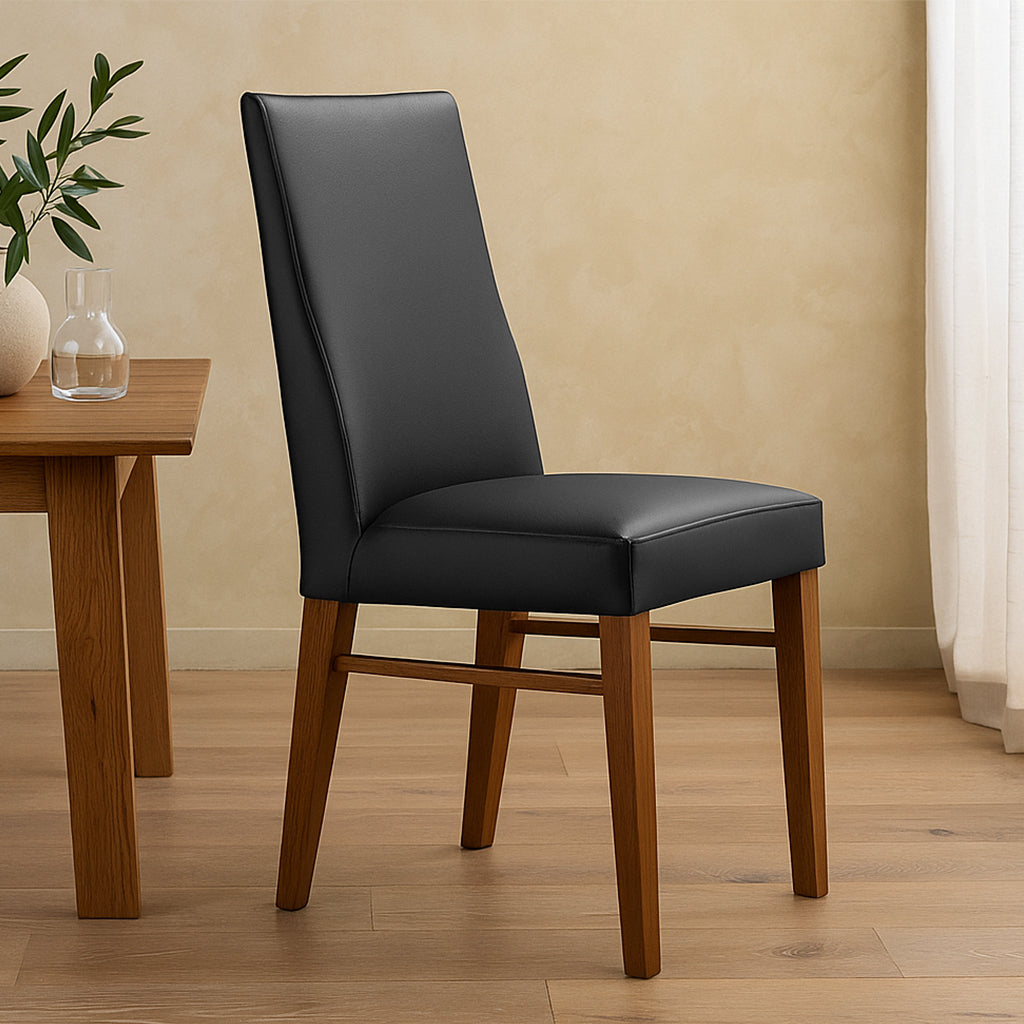Zack Leather Dining Chair-Black Leather with Blackwood Stain Legs
