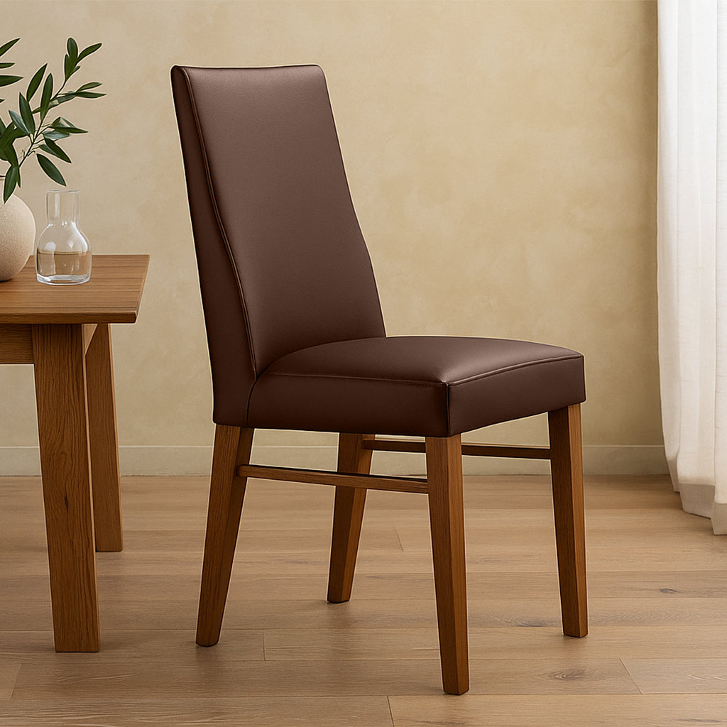 Zack Leather Dining Chair-Brown Leather with Blackwood Stain Legs