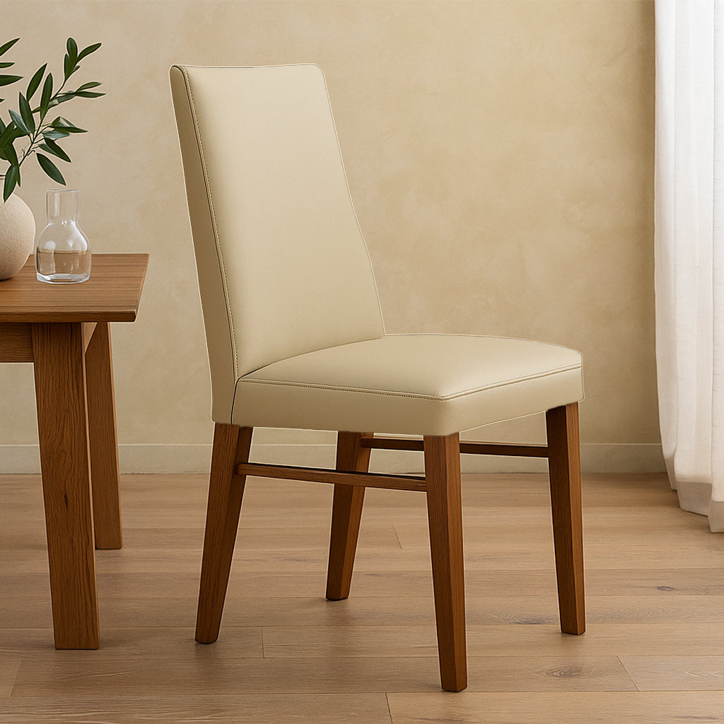 Zack Leather Dining Chair-Light Mocha Leather with Blackwood Stain Legs