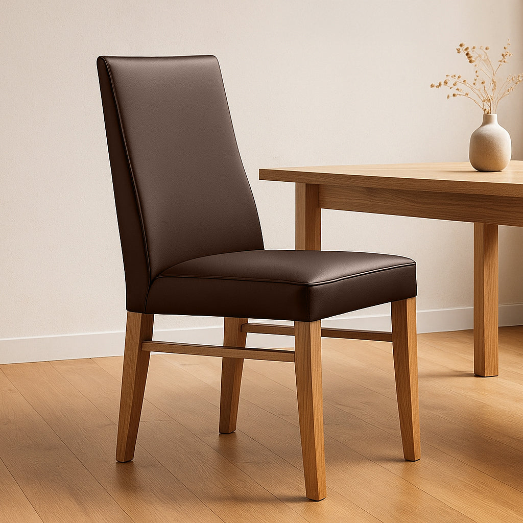 Zack Leather Dining Chair-Brown Leather with Wheat Stain Legs