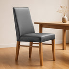 Zack Leather Dining Chair-Grey Leather with Wheat Stain Legs