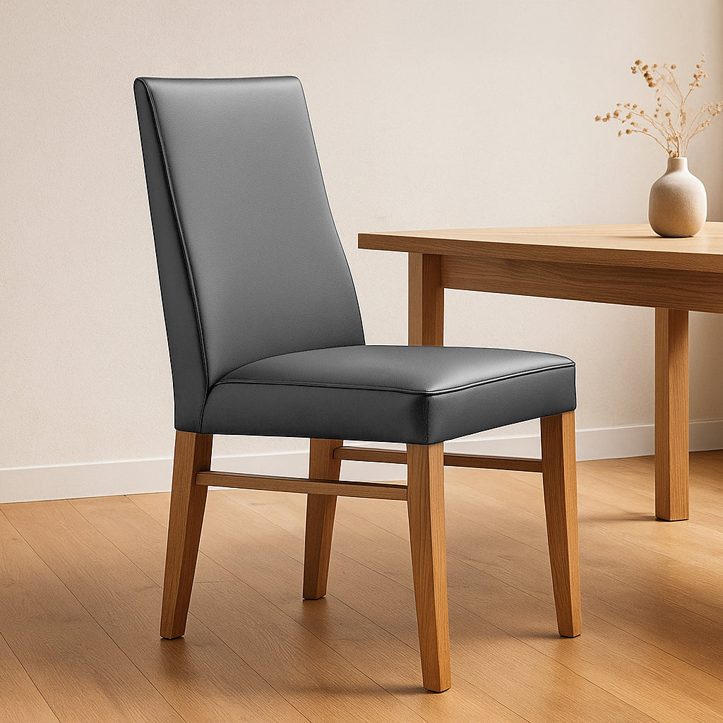 Zack Leather Dining Chair-Grey Leather with Wheat Stain Legs