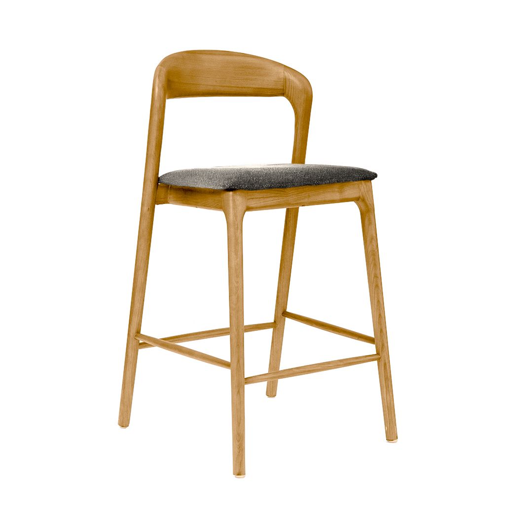 Shannen Bar Chair-Oak Frame with Charcoal Fabric Seat
