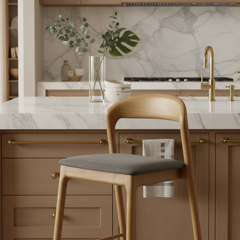 Shannen Bar Chair-Oak Frame with Charcoal Fabric Seat