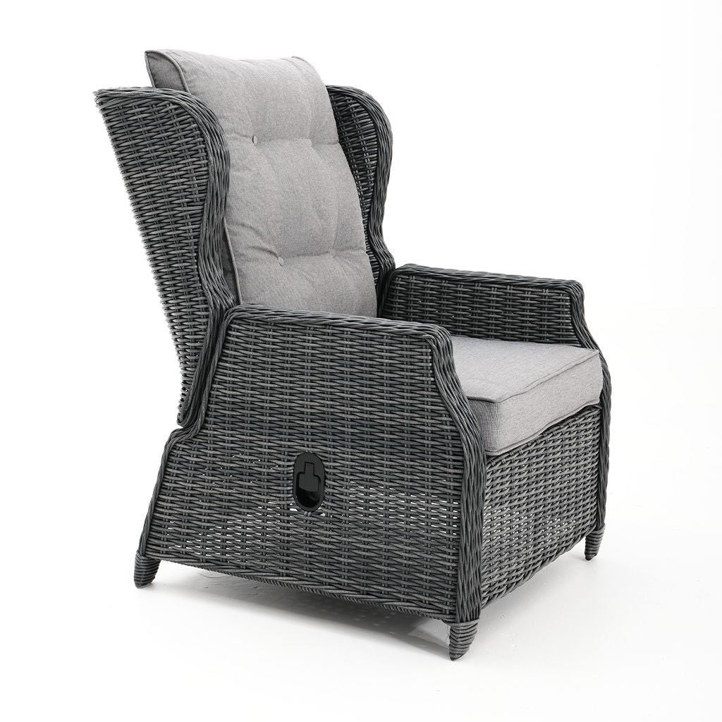 Buenos Aires Single Recliner Chair Castle Grey Wicker Grey Cushion