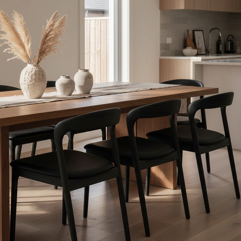 Shannen Dining Chair-Black Frame with Black PU Seat