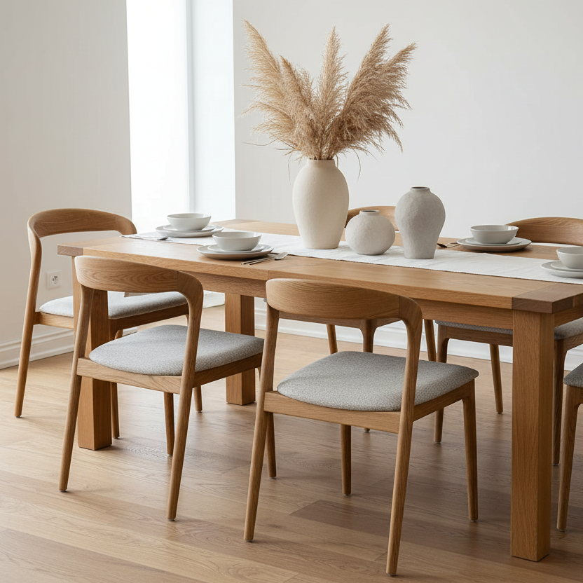 Shannen Dining Chair-Oak Frame with Light Grey Fabric Seat