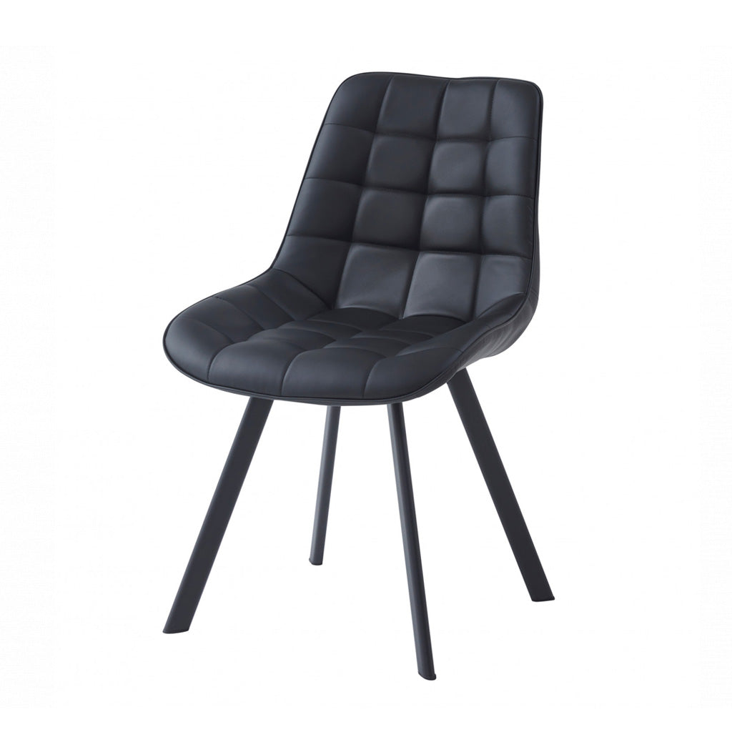 Forest Dining Chair Set of 2–Black Faux Leather with Black Powder Coated Metal Legs