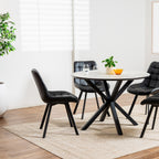 Forest Dining Chair Set of 2–Black Faux Leather with Black Powder Coated Metal Legs