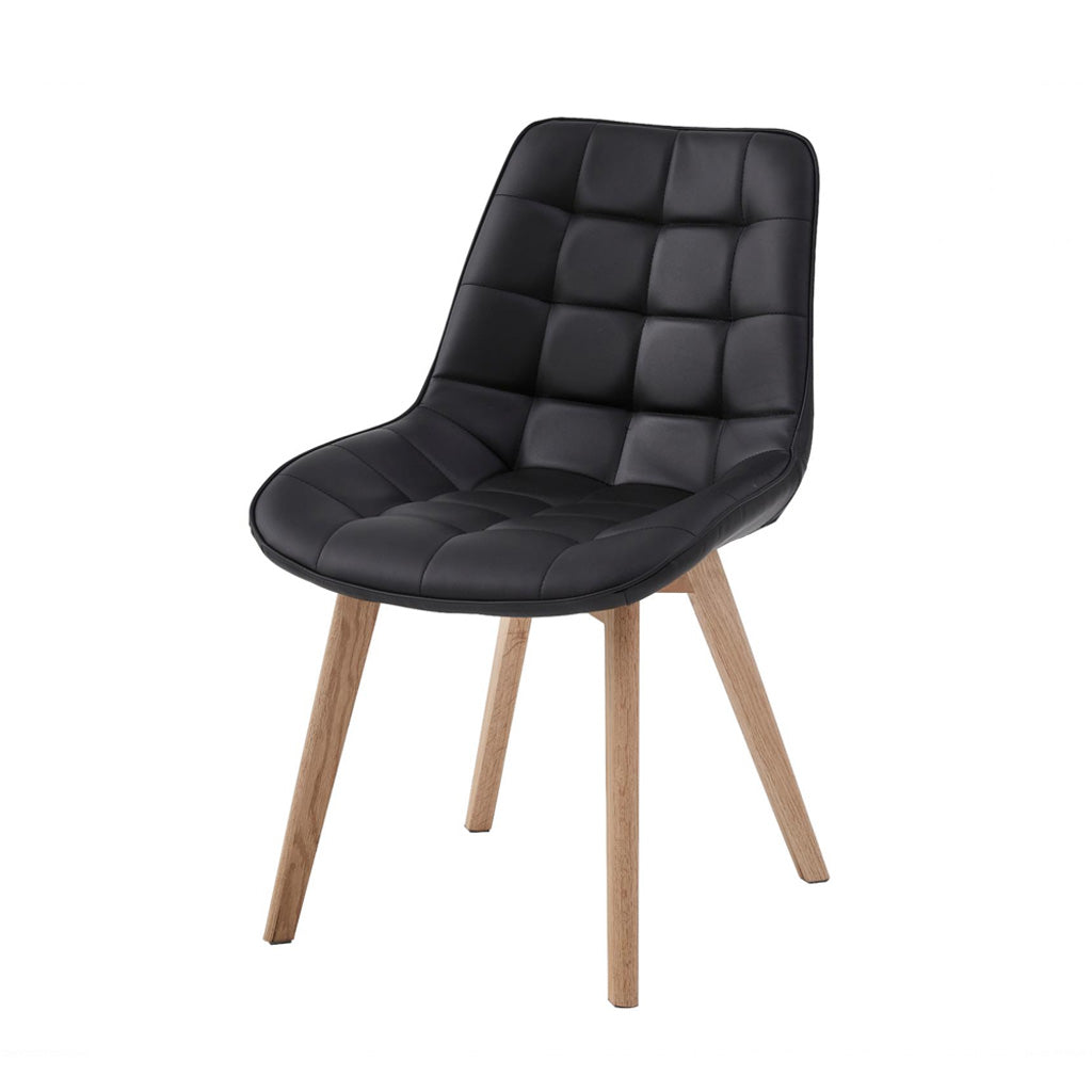 Forest Dining Chair Set of 2–Black Faux Leather with Solid Oak Legs in Natural Finish