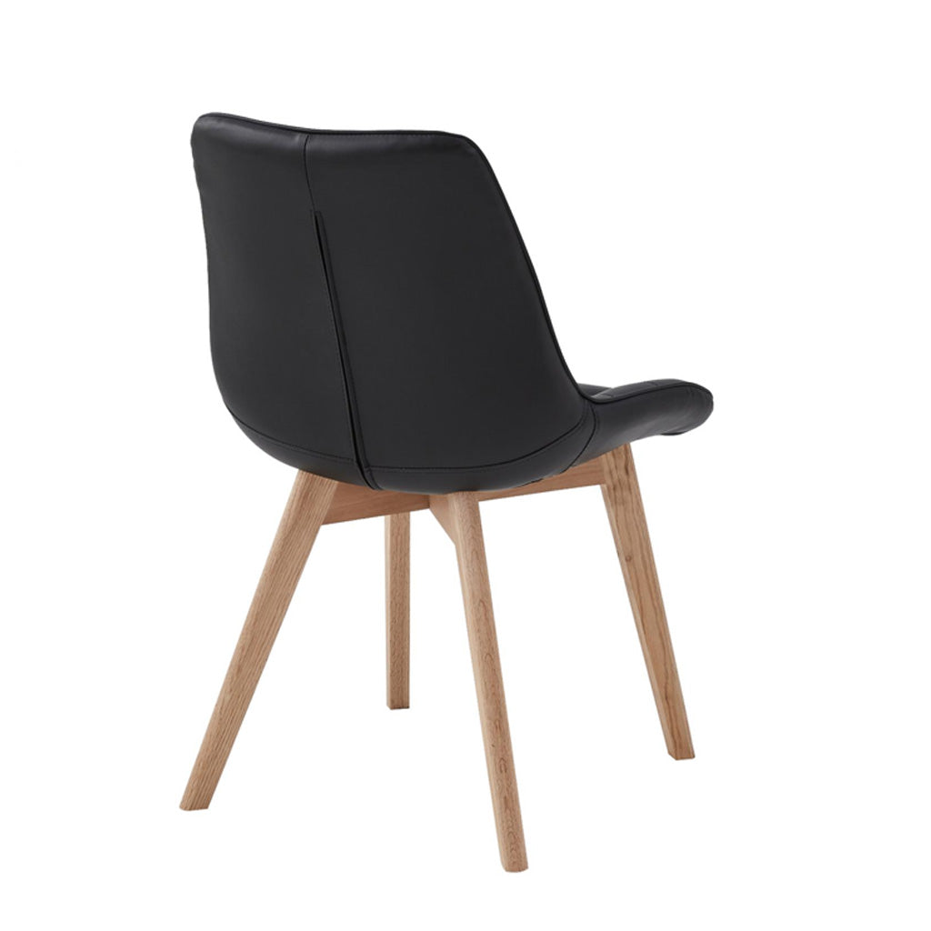 Forest Dining Chair Set of 2–Black Faux Leather with Solid Oak Legs in Natural Finish