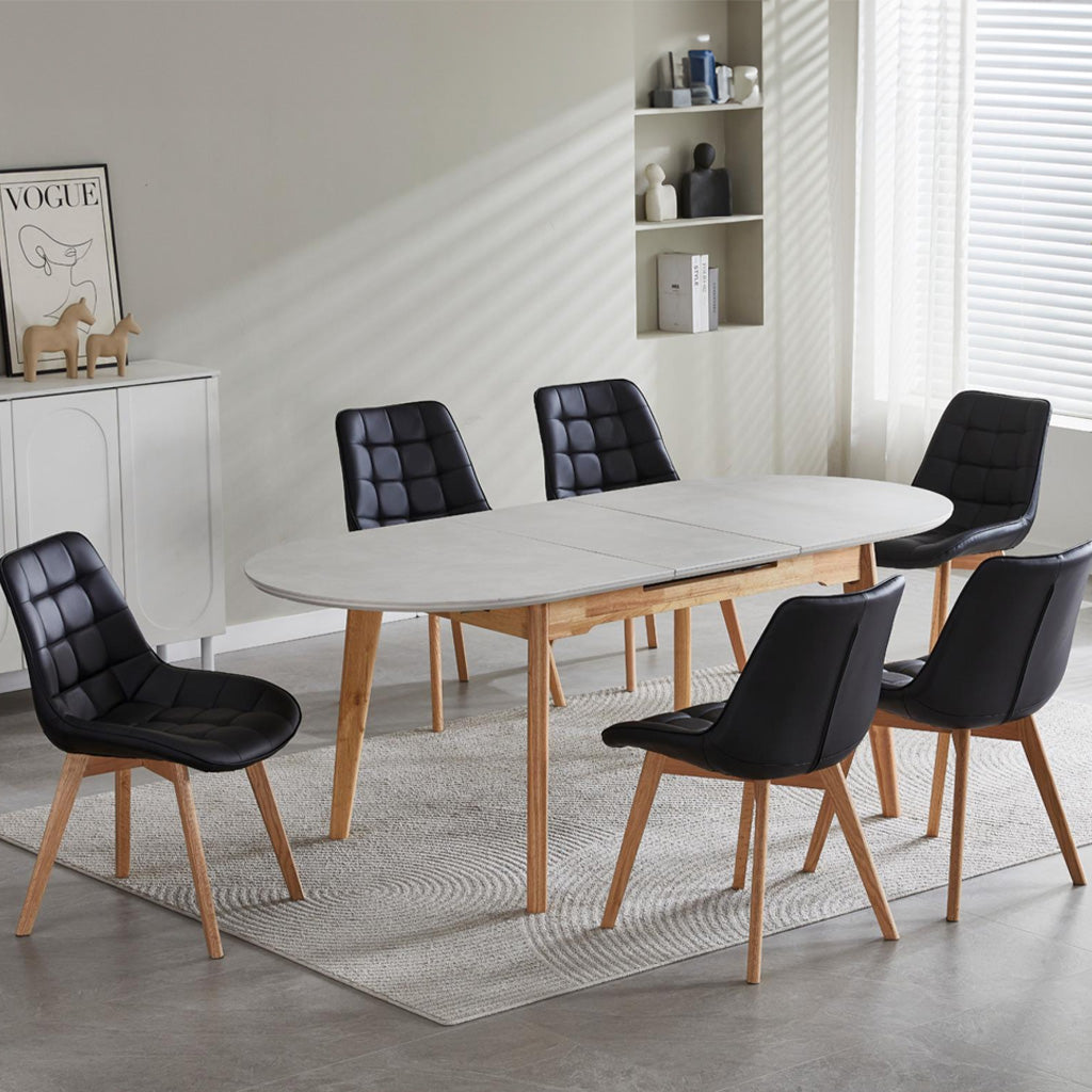 Forest Dining Chair Set of 2–Black Faux Leather with Solid Oak Legs in Natural Finish