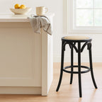 Café Kitchen Stool-Black with Rattan Seat