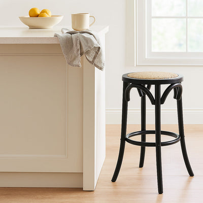Café Kitchen Stool-Black with Rattan Seat hover image