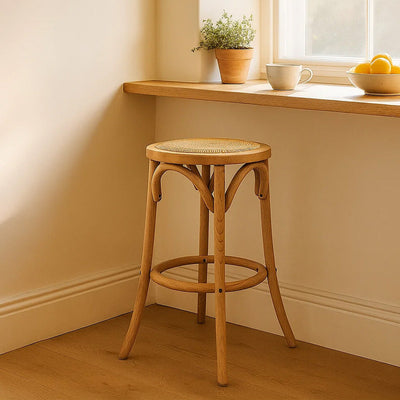 Café Kitchen Stool-Oak with Rattan Seat hover image
