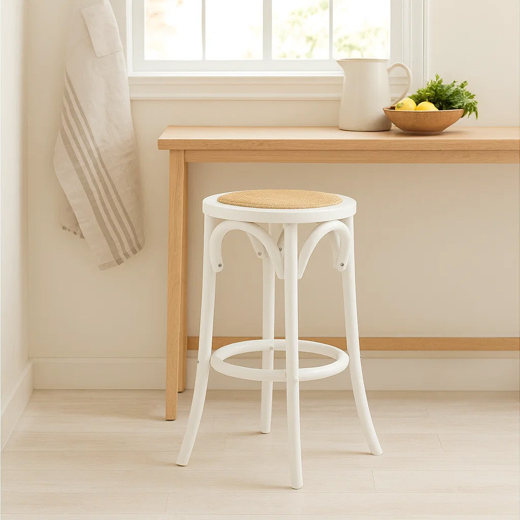 Café Kitchen Stool-White with Rattan Seat