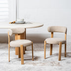 Carmo Dining Chair Set of 2–Beige Chenille Fabric with Ash Wood Effect Metal Frame