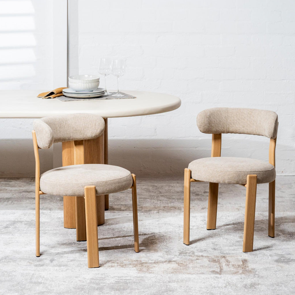 Carmo Dining Chair Set of 2–Beige Chenille Fabric with Ash Wood Effect Metal Frame